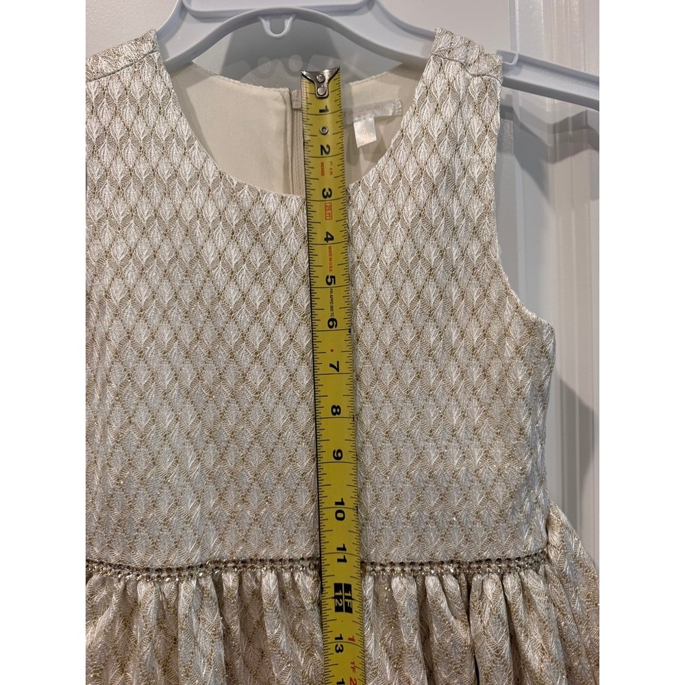 Tahari Girl Gold Metallic Jacquard Rhinestone Party Dress Size 7 Holiday Wedding - Picture 6 of 10